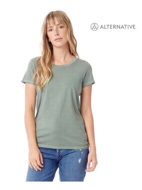 Alternative Apparel Grey Green Distressed T-Shirt Medium